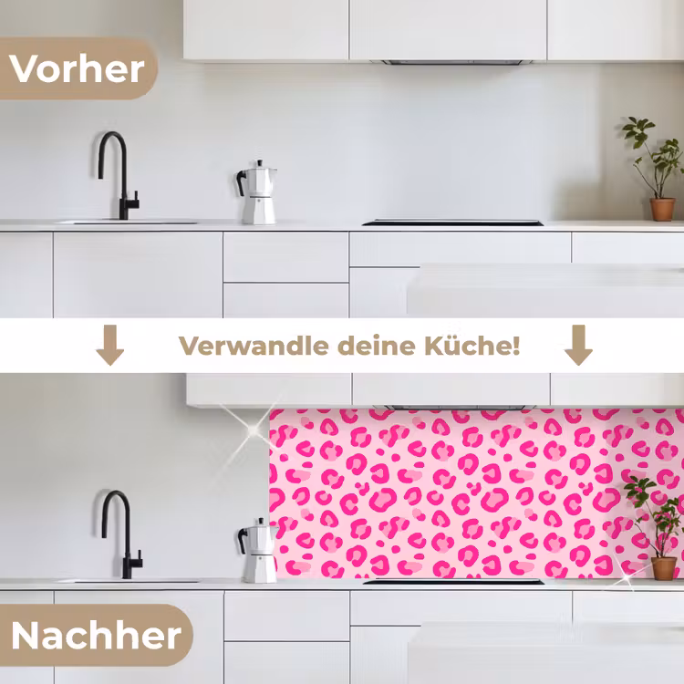 Dierenprint - Patroon - Abstract - Modern - Roze keuken achterwand 2 middel -voor-na_DE