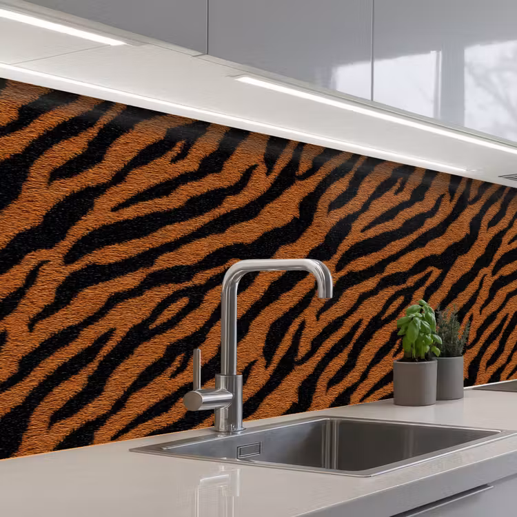 Tijger - Vacht - Zwart keuken achterwand 2 middel 871 -3d_schuin