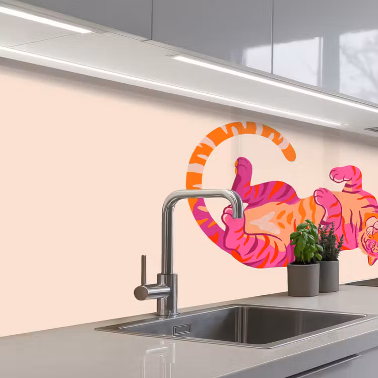 Tijger - Roze - Oranje keuken achterwand 2 middel -3d_schuin