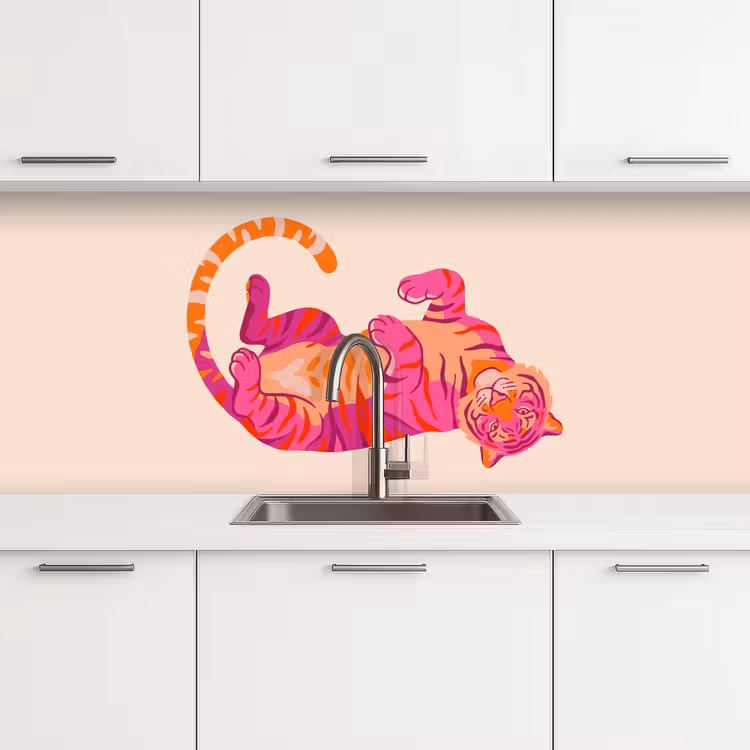 Tijger - Roze - Oranje keuken achterwand 2 middel -3d