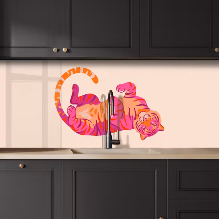 Tijger - Roze - Oranje keuken achterwand 2 middel -sfeer1
