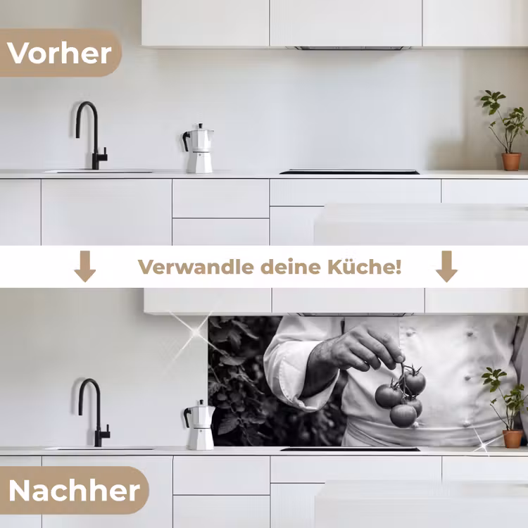 Tomaten - Chef - Zwart - Wit keuken achterwand 2 middel -voor-na_DE