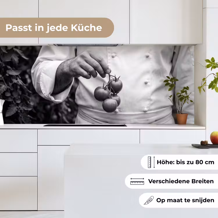 Tomaten - Chef - Zwart - Wit keuken achterwand 2 middel -sfeer4_DE