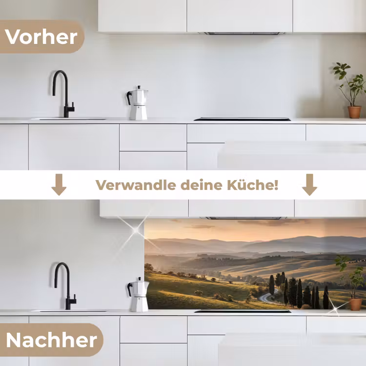 Toscaans - Landschap - Heuvels keuken achterwand 2 middel -voor-na_DE