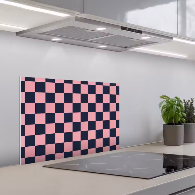 Traditioneel - Patroon - Blauw - Roze keuken achterwand spatscherm klein 900 -3d_schuin