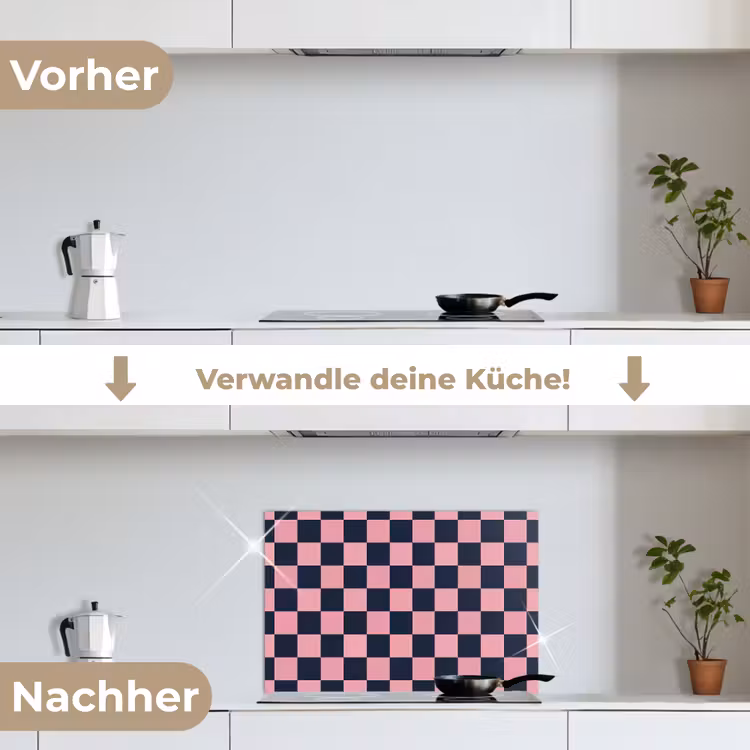 Traditioneel - Patroon - Blauw - Roze keuken achterwand spatscherm klein 900 -voor_na_DE