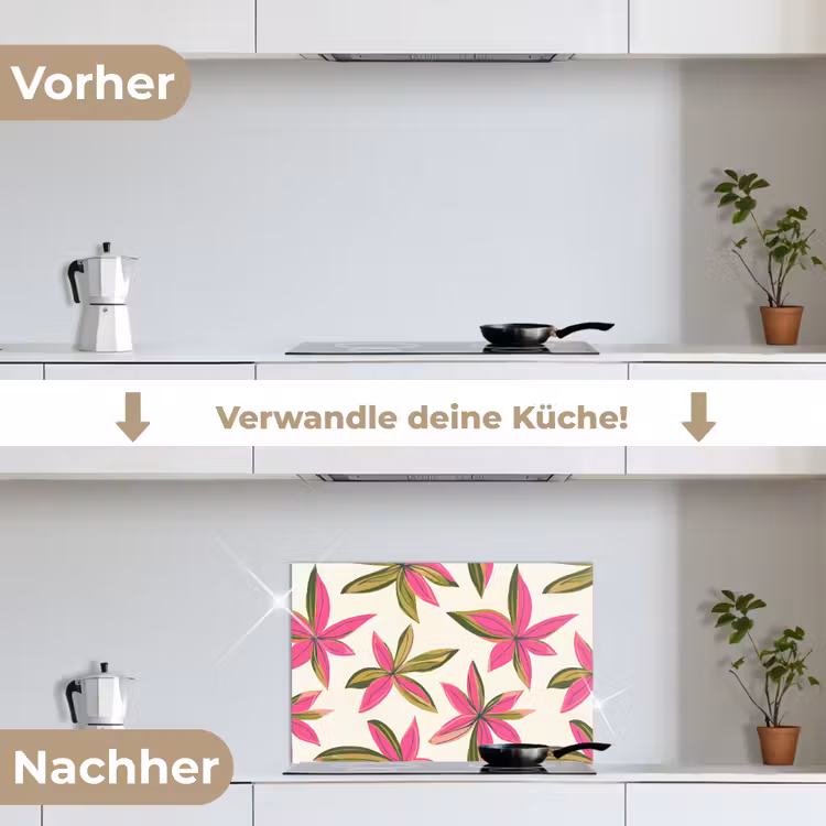 Tropisch - Bloem - Roze keuken achterwand spatscherm klein 900 -voor_na_DE