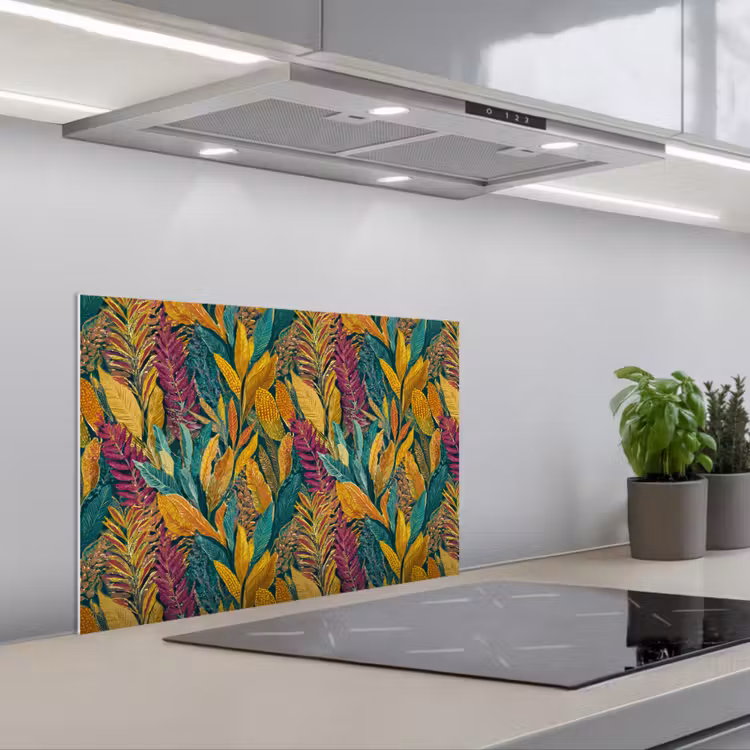 Tropische - Botanisch - Patroon - Kleurrijk - Exotisch keuken achterwand spatscherm klein 900 -3d_schuin