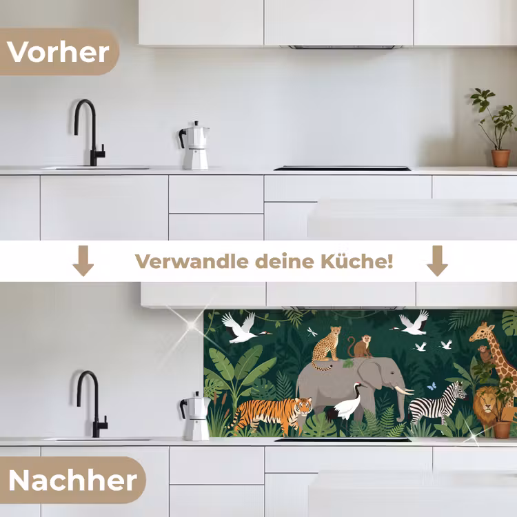 Tropisch - Jungle - Groen keuken achterwand 2 middel -voor-na_DE