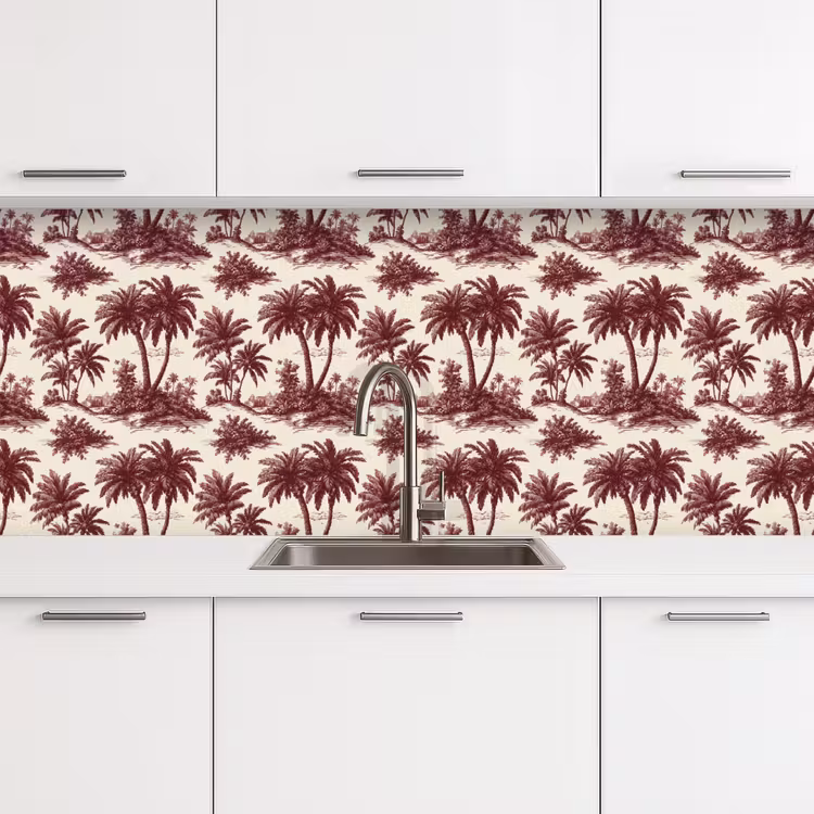 Tropisch - Geometrisch - Bordeauxrood keuken achterwand 2 middel 871 -3d