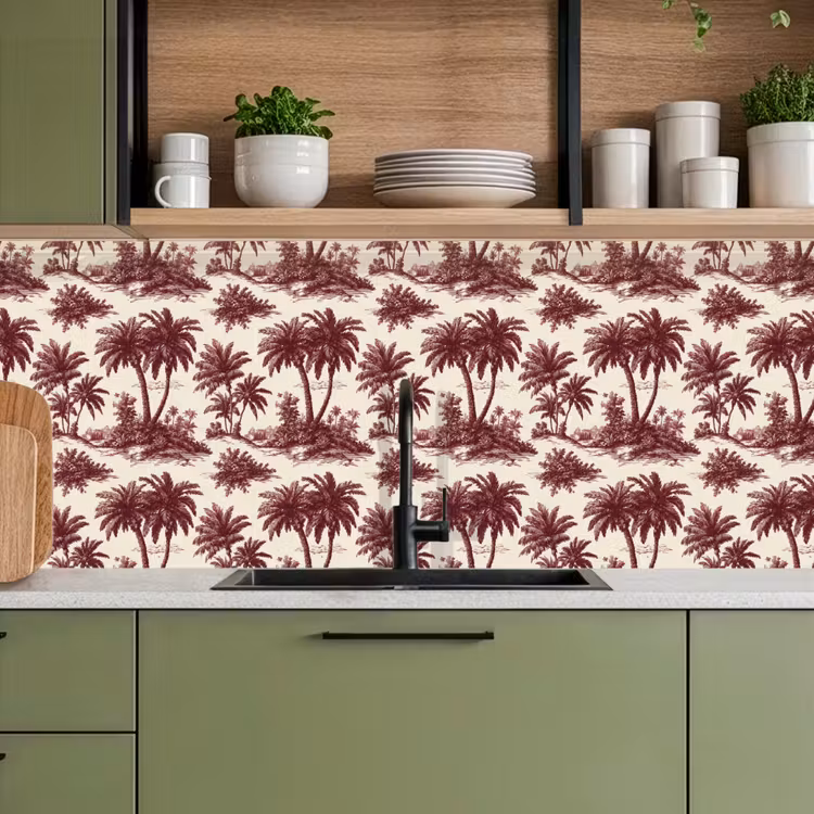 Tropisch - Geometrisch - Bordeauxrood keuken achterwand 2 middel 871 -sfeer3