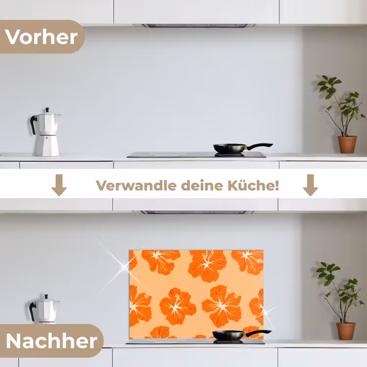 Tropisch - Hibiscus - Oranje keuken achterwand spatscherm klein 900 -voor_na_DE