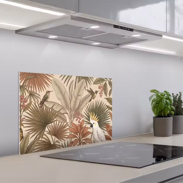 Tropisch - Vogels - Beige keuken achterwand spatscherm klein -3d_schuin