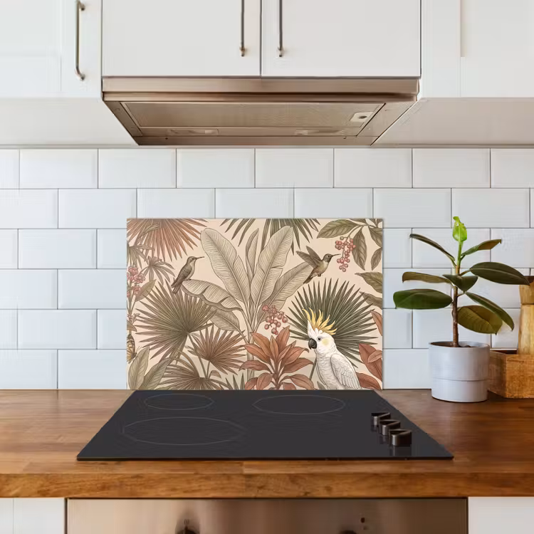Tropisch - Vogels - Beige keuken achterwand spatscherm klein -sfeer2