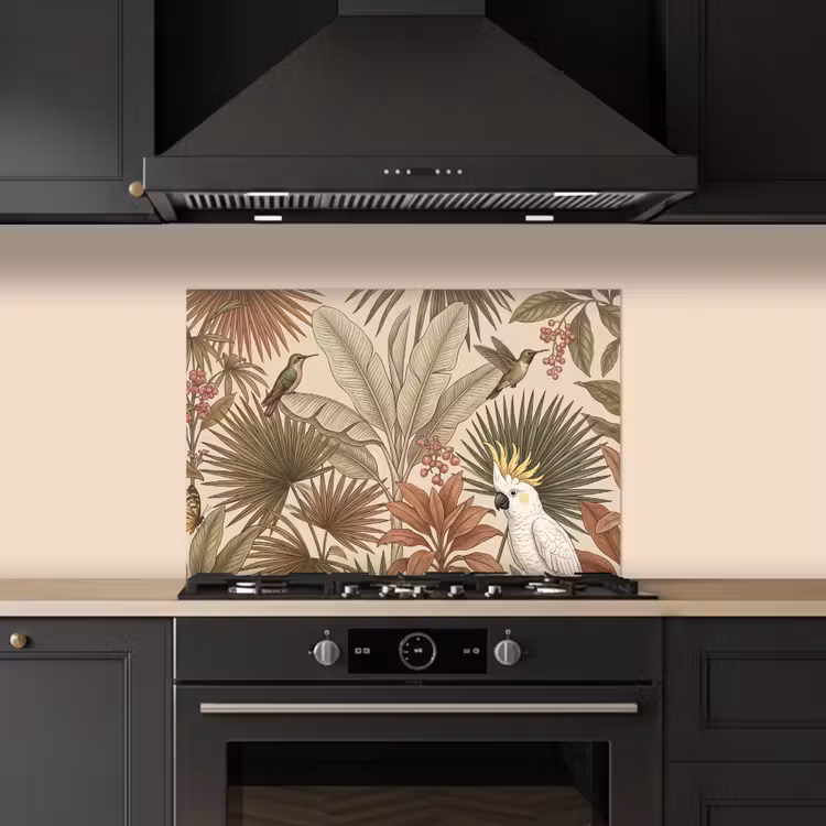 Tropisch - Vogels - Beige keuken achterwand spatscherm klein -sfeer1