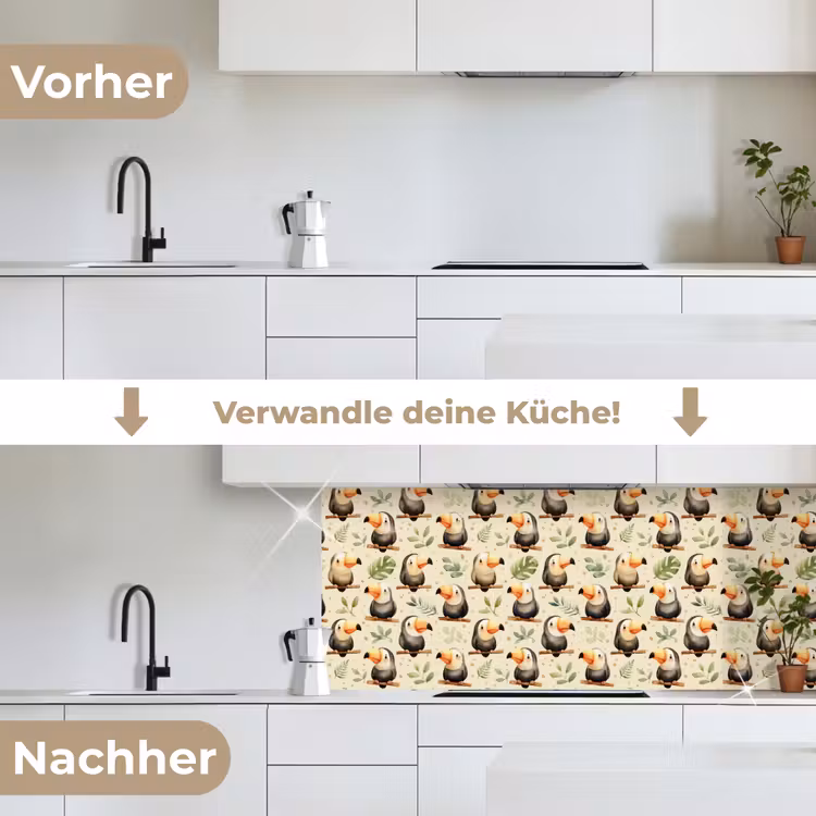 Toekans - Exotisch - Kleurrijk keuken achterwand 2 middel 871 -voor-na_DE