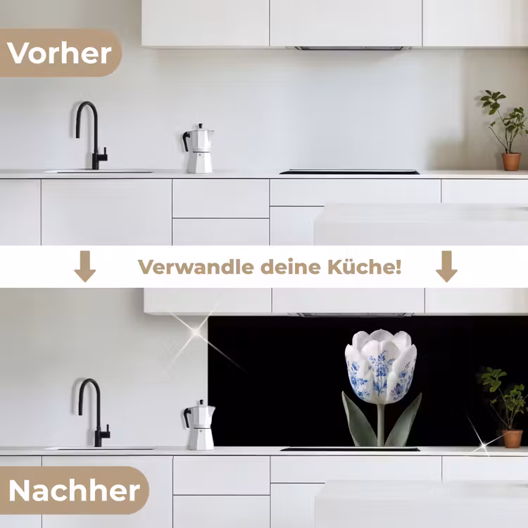 Tulp - Patroon - Blauw keuken achterwand 2 middel -voor-na_DE