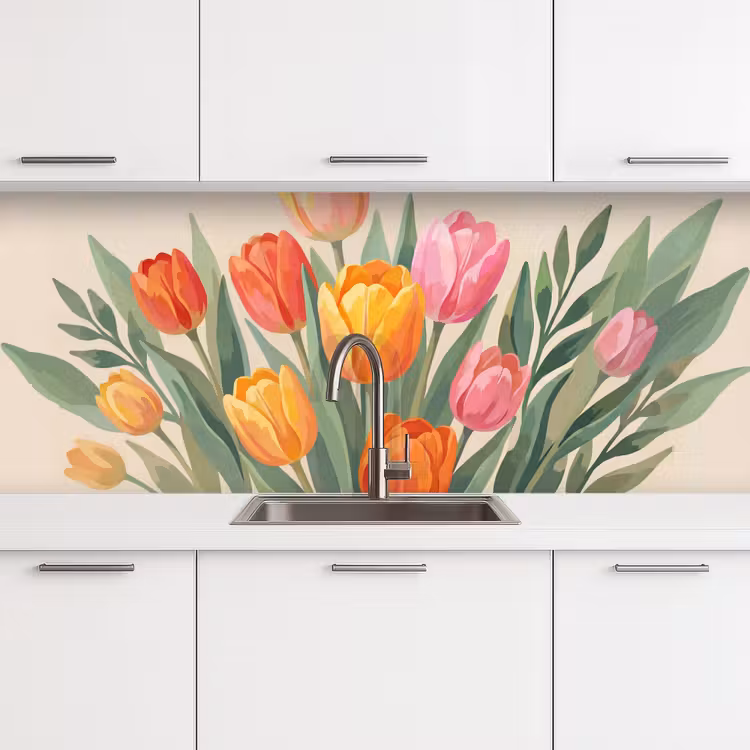 Tulpen - Abstract - Kleurrijk keuken achterwand 2 middel -3d