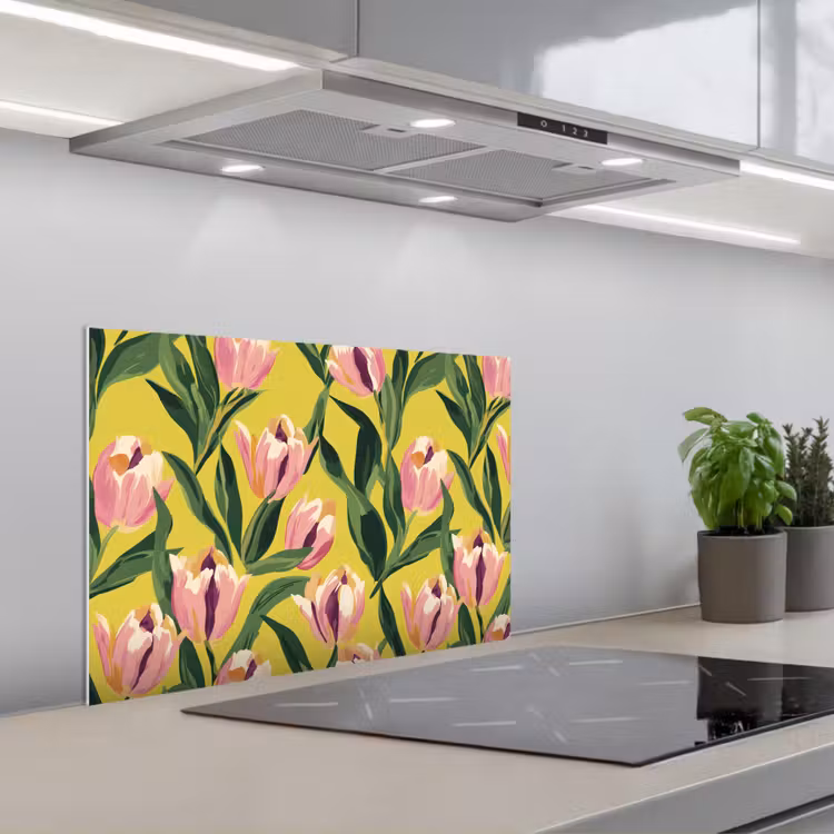 Tulpen - Botanisch - Geel keuken achterwand spatscherm klein 900 -3d_schuin