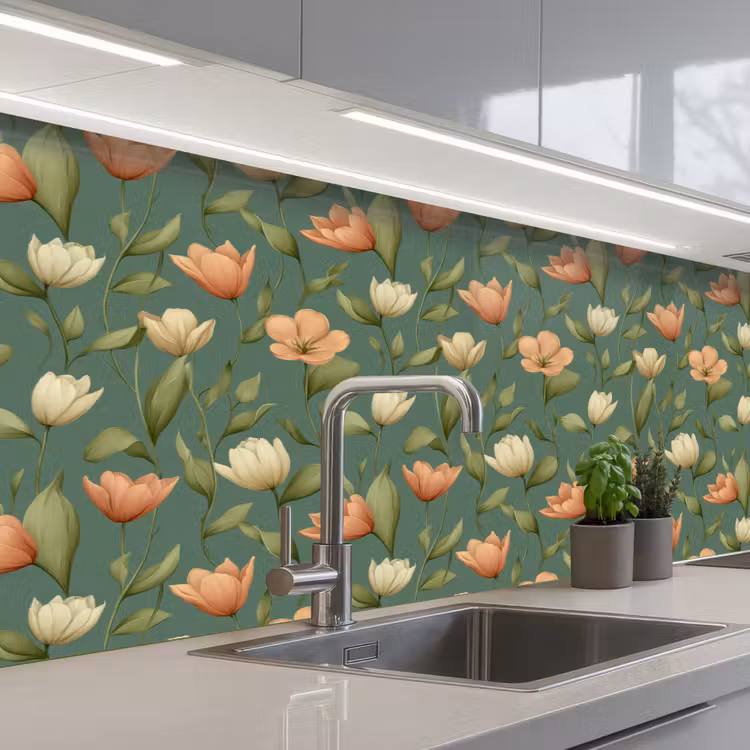 Tulpen - Botanisch - Groen keuken achterwand 2 middel 871 -3d_schuin