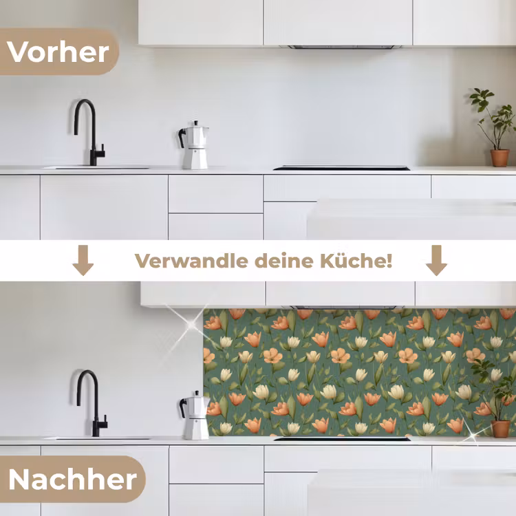 Tulpen - Botanisch - Groen keuken achterwand 2 middel 871 -voor-na_DE