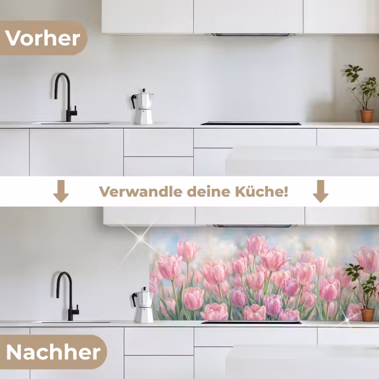 Tulpen - Veld - Lente - Roze keuken achterwand 2 middel -voor-na_DE