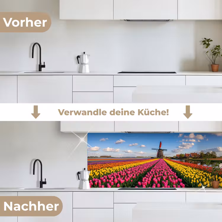 Tulpen - Holland - Molen - Kleurrijk keuken achterwand 2 middel -voor-na_DE