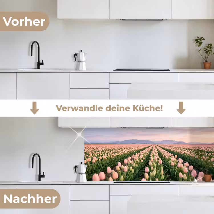 Tulpen - Landschap - Roze keuken achterwand 2 middel -voor-na_DE