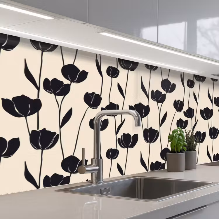 Tulpen - Patroon - Zwart keuken achterwand 2 middel 871 -3d_schuin