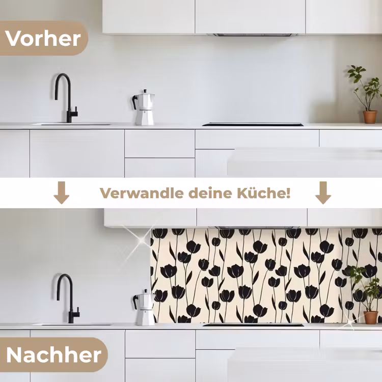Tulpen - Patroon - Zwart keuken achterwand 2 middel 871 -voor-na_DE