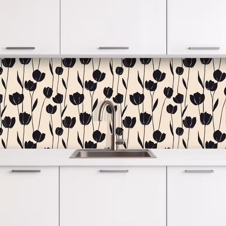 Tulpen - Patroon - Zwart keuken achterwand 2 middel 871 -3d