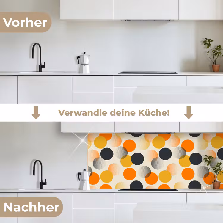 Polkadot - Design - Retro - Oranje keuken achterwand 2 middel 871 -voor-na_DE