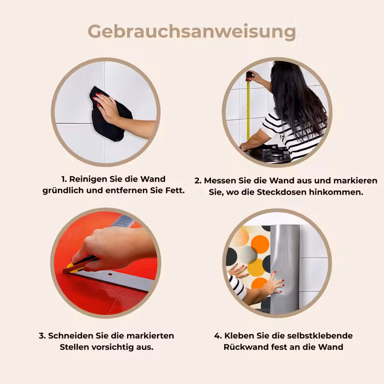 Polkadot - Design - Retro - Oranje keuken achterwand 2 middel 871 -gebruiksaanwijzing_DE