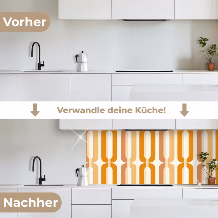U-vorm - Retro - Oranje keuken achterwand 2 middel 871 -voor-na_DE