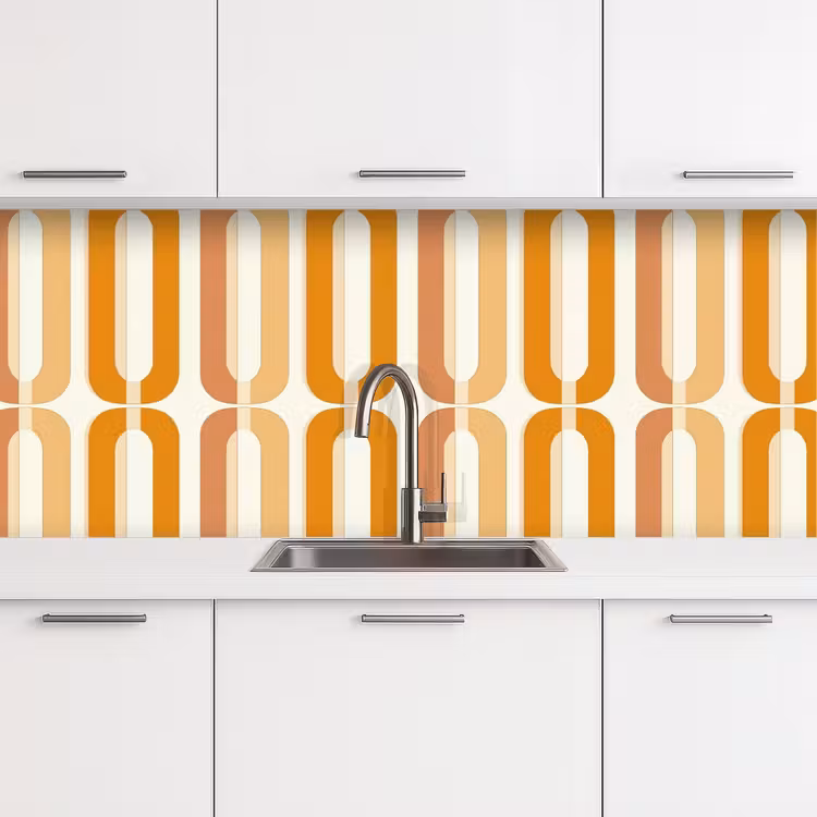 U-vorm - Retro - Oranje keuken achterwand 2 middel 871 -3d