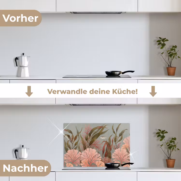 Onderwater - Planten - Vis - Vintage - Groen keuken achterwand spatscherm klein -voor_na_DE