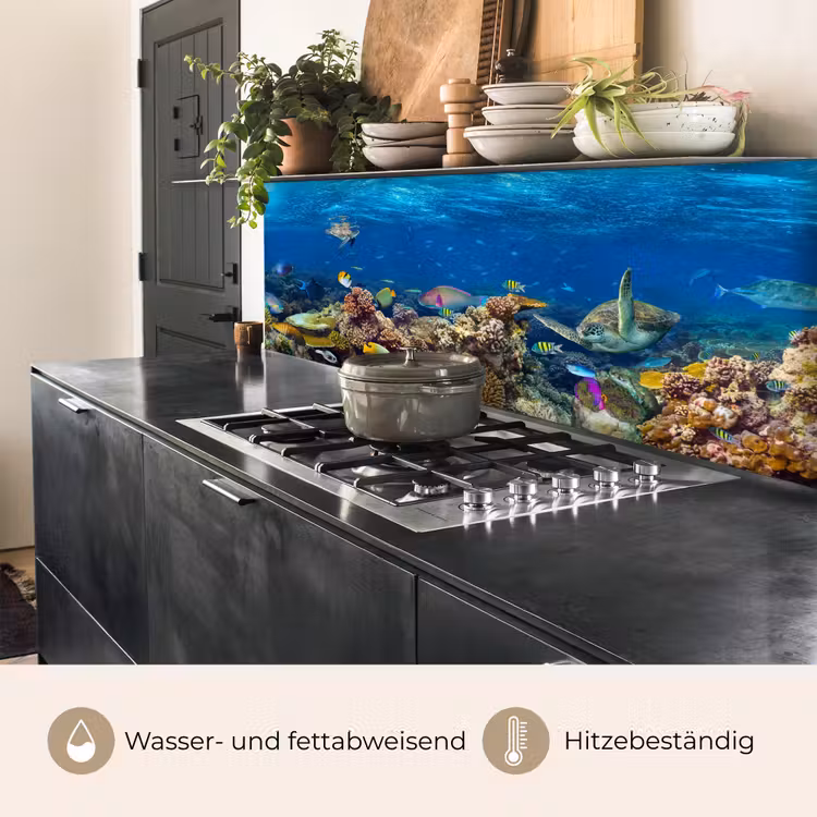 Onderwaterlandschap - Vissen - Schildpad - Blauw keuken achterwand 2 middel -usp_DE