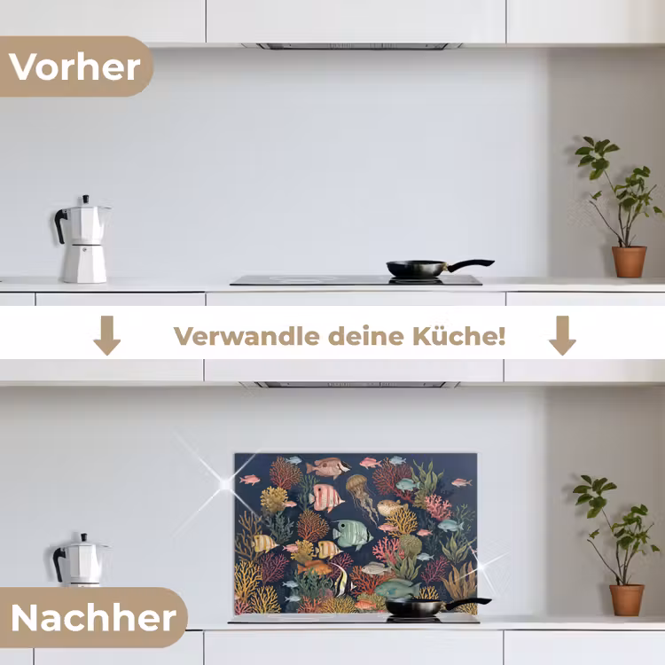 Onderwaterwereld - Vissen - Koraal - Illustratie - Kleurrijk keuken achterwand spatscherm klein -voor_na_DE