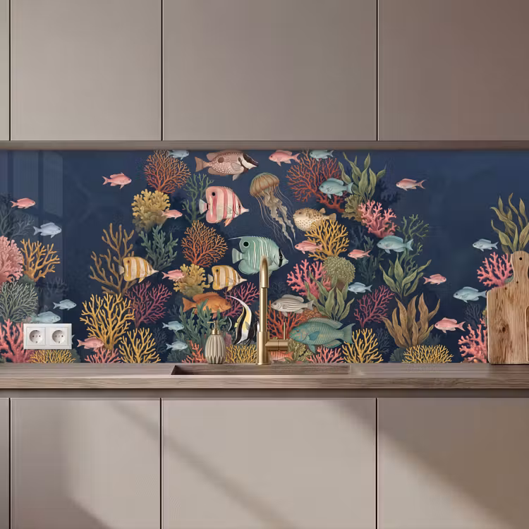 Onderwaterwereld - Vissen - Koraal - Illustratie - Kleurrijk keuken achterwand 2 middel zz_3dshopping