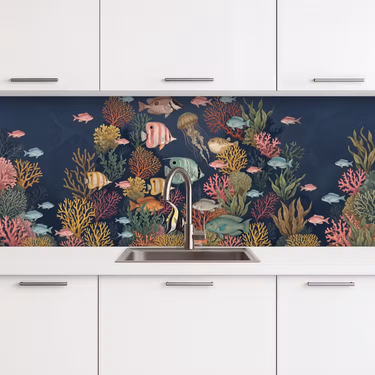 Onderwaterwereld - Vissen - Koraal - Illustratie - Kleurrijk keuken achterwand 2 middel -3d