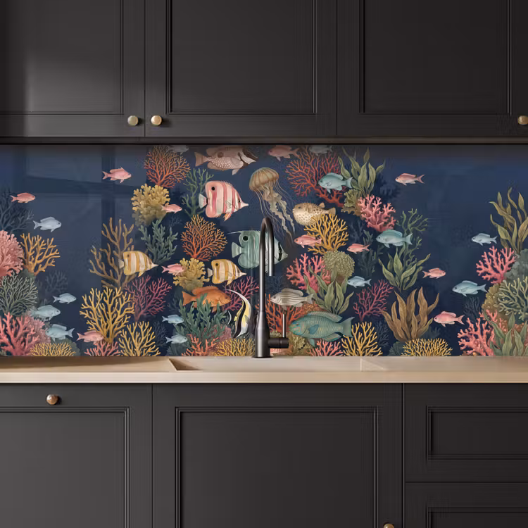Onderwaterwereld - Vissen - Koraal - Illustratie - Kleurrijk keuken achterwand 2 middel -sfeer1