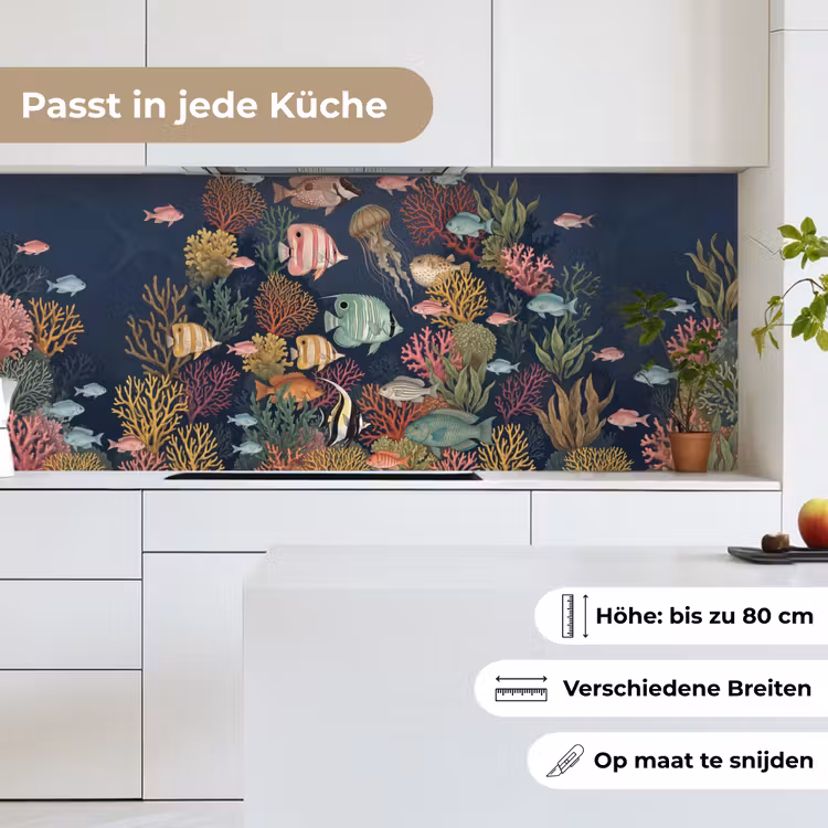 Onderwaterwereld - Vissen - Koraal - Illustratie - Kleurrijk keuken achterwand 2 middel -sfeer4_DE