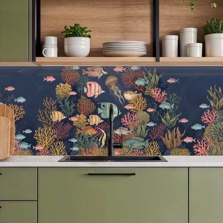Onderwaterwereld - Vissen - Koraal - Illustratie - Kleurrijk keuken achterwand 2 middel -sfeer3