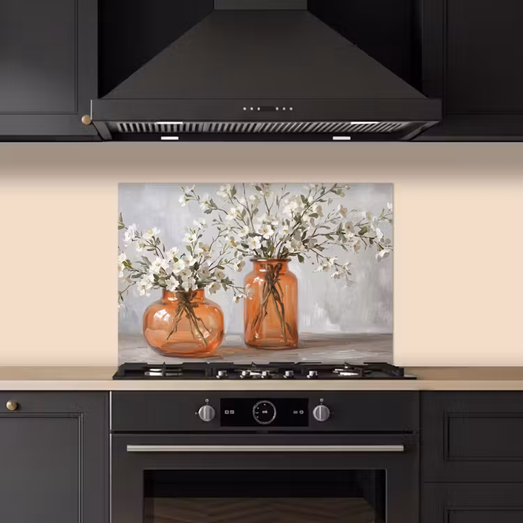 Vazen - Bloemen - Oranje keuken achterwand spatscherm klein -sfeer1