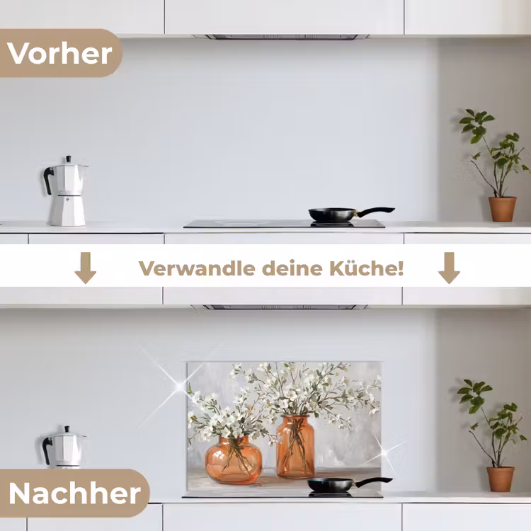 Vazen - Bloemen - Oranje keuken achterwand spatscherm klein -voor_na_DE