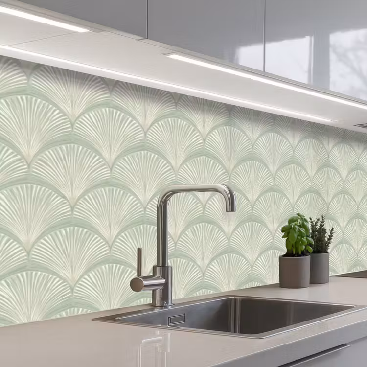 Waaiers - Patroon - Groen keuken achterwand 2 middel 871 -3d_schuin