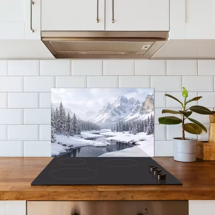 Sneeuwlandschap - Bergen - Rivier - Winter keuken achterwand spatscherm klein -sfeer2