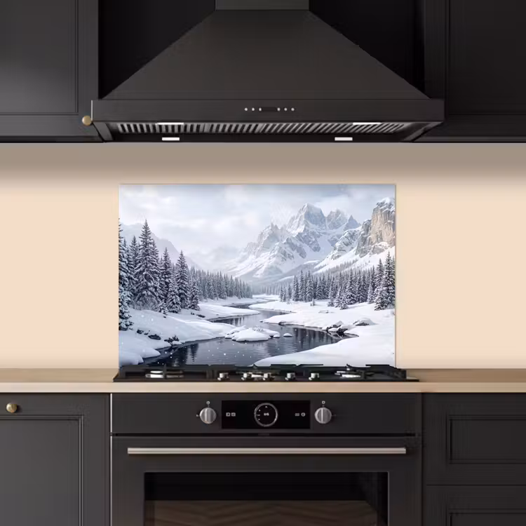 Sneeuwlandschap - Bergen - Rivier - Winter keuken achterwand spatscherm klein -sfeer1