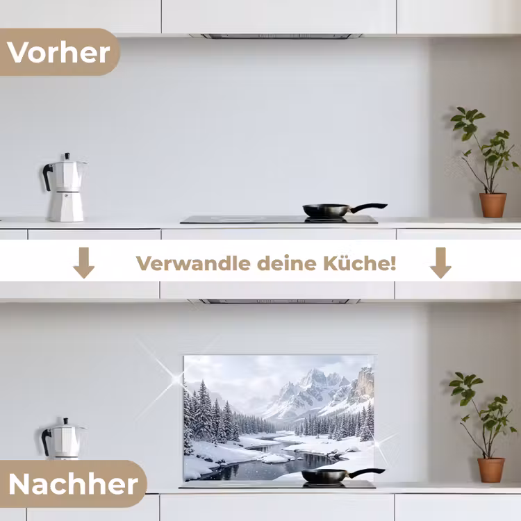 Sneeuwlandschap - Bergen - Rivier - Winter keuken achterwand spatscherm klein -voor_na_DE