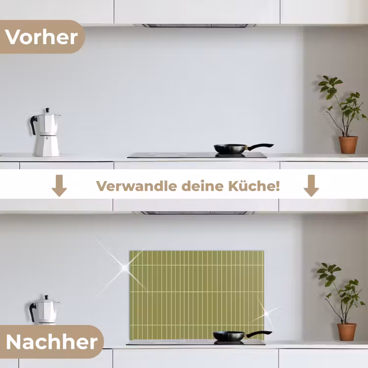 Verticaal - Wandtegel - Olijfgroen keuken achterwand spatscherm klein 900 -voor_na_DE
